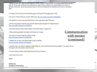 Communication
with mentor
(continued)
 