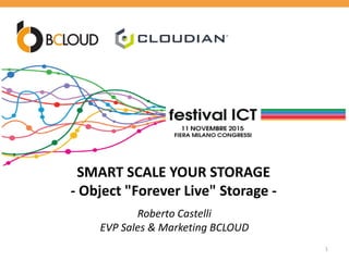 1
SMART SCALE YOUR STORAGE
- Object "Forever Live" Storage -
Roberto Castelli
EVP Sales & Marketing BCLOUD
 