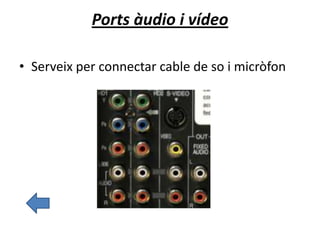 Ports àudio i vídeo
• Serveix per connectar cable de so i micròfon
 