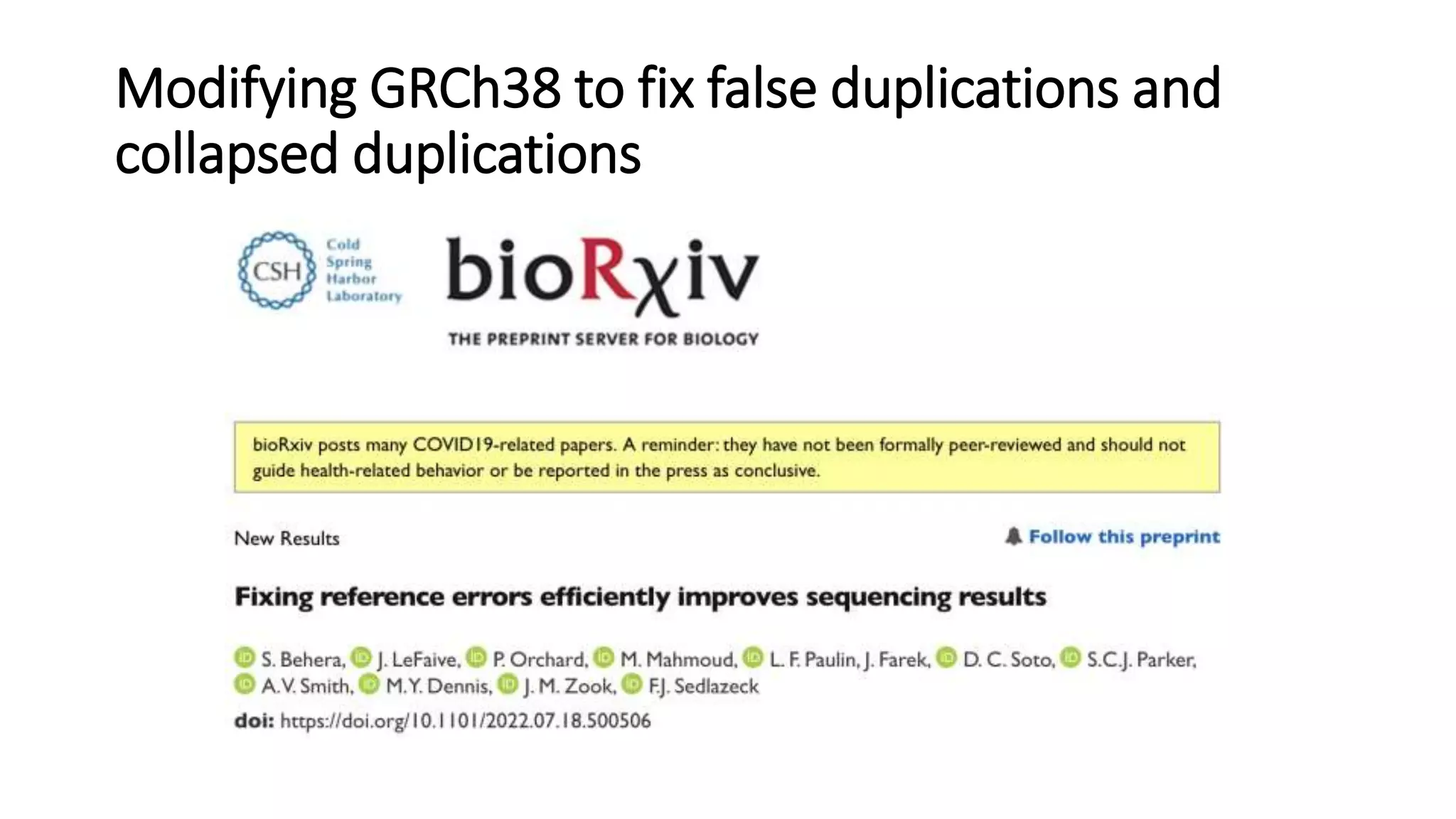 Modifying GRCh38 to fix false duplications and
collapsed duplications
 