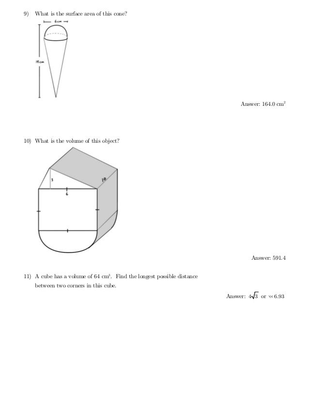 BC Math 10 Surface Area and Volume Practice Test