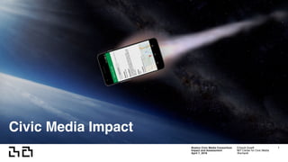 Boston Civic Media Consortium
Impact and Assessment
April 7, 2016
Erhardt Graeff
MIT Center for Civic Media
@erhardt
Civic Media Impact
1
 
