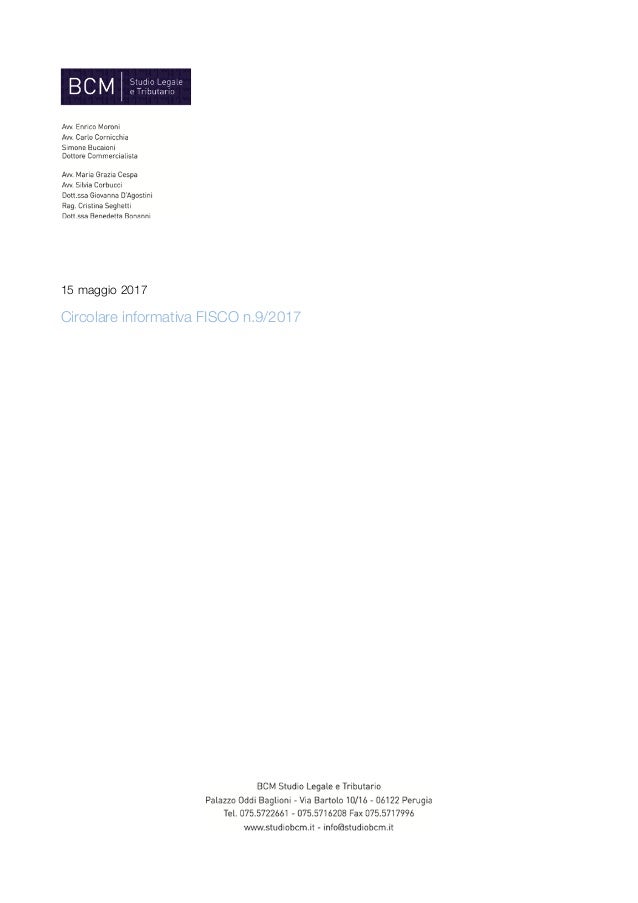La Circolare Dinformazione Fiscale Di Bcm N92017