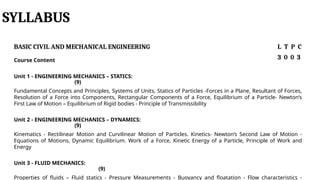 Basic Engineering Syllabus Comprehensive Basics of Civil and Mechanical Engineering Principles | PPTX