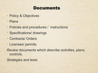 Records
Records are evidence of an activity performed
• Test records
• Training records
• Performance monitoring records
• Audit Report
• Management Review – Minutes of Meetings
• Non-conformance records
• Customer Satisfaction records
• Vendor performance evaluation records
and ……………………………
 