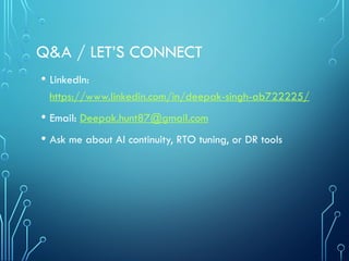 BCMS & Disaster Recovery Frameworks with AI, Automation, and Real-World ...