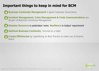 Implementing a Business Continuity Management System in Telecoms | PDF