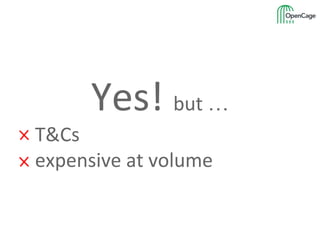 Yes! but …
T&Cs
expensive at volume
 