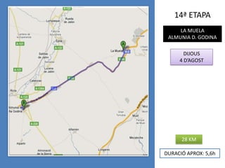 14ª ETAPALA MUELAALMUNIA D. GODINADIJOUS4 D’AGOST28 KMDURACIÓ APROX: 5,6h