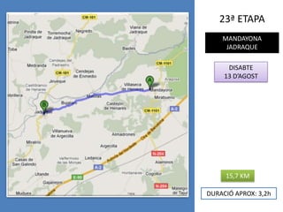 23ª ETAPAMANDAYONAJADRAQUEDISABTE13 D’AGOST15,7 KMDURACIÓ APROX: 3,2h