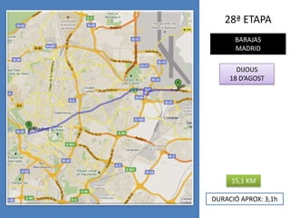 28ª ETAPABARAJASMADRIDDIJOUS18 D’AGOST15,1 KMDURACIÓ APROX: 3,1h