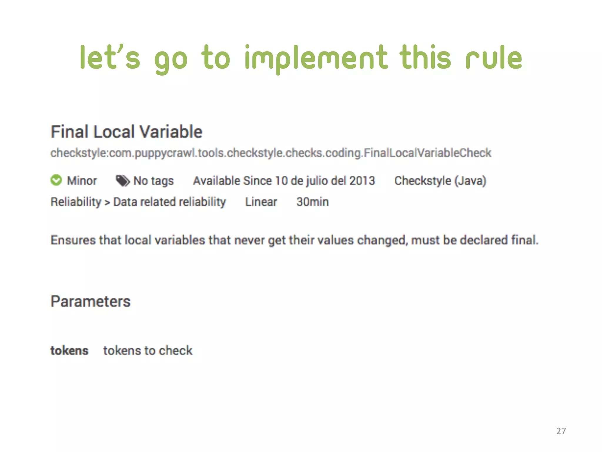 Let’s go to implement this rule 27 