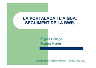 LA PORTALADA I L’AIGUA:
 SEGUIMENT DE LA BWR.


          Àngels Gallego
          Francis Martín




     Jornada Bones Pràctiques Infantil i Primària ICE URV
 