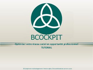 Optimiser votre réseau social en opportunité professionnelTUTORIAL BCockpit est en développement. Version alpha. Des améliorations sont en cours.  