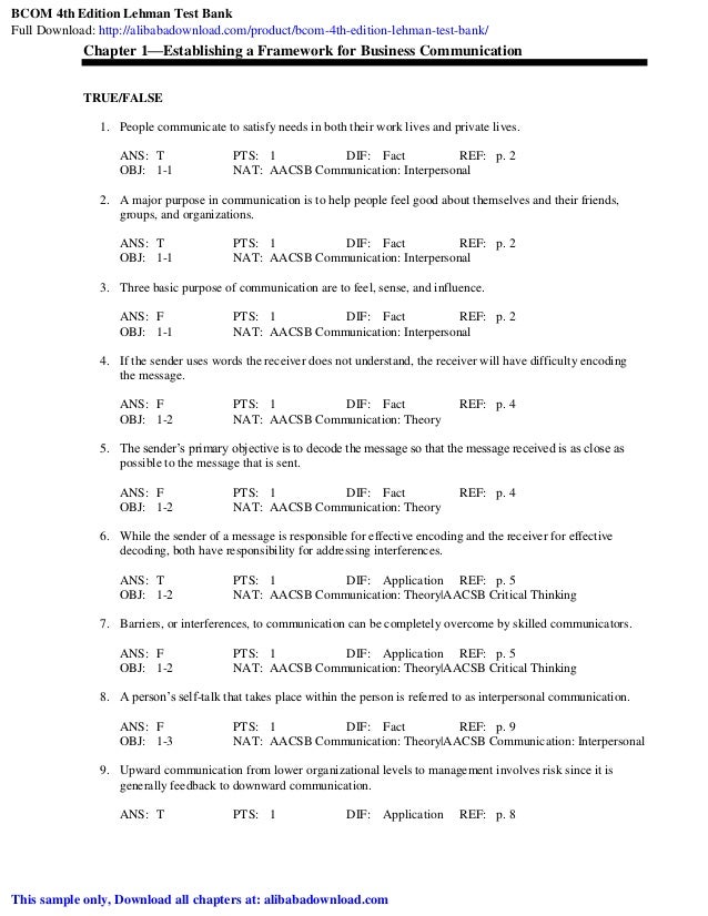 Bcom 4th Edition Lehman Test Bank