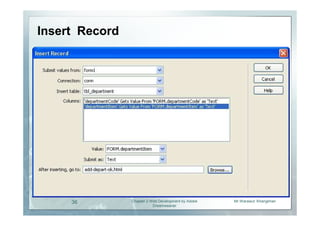 Insert Record




     36         Chapter 2 Web Development by Adobe   Mr.Warawut Khangkhan
                           Dreamweaver
 