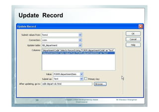 Update Record




    38          Chapter 2 Web Development by Adobe   Mr.Warawut Khangkhan
                           Dreamweaver
 