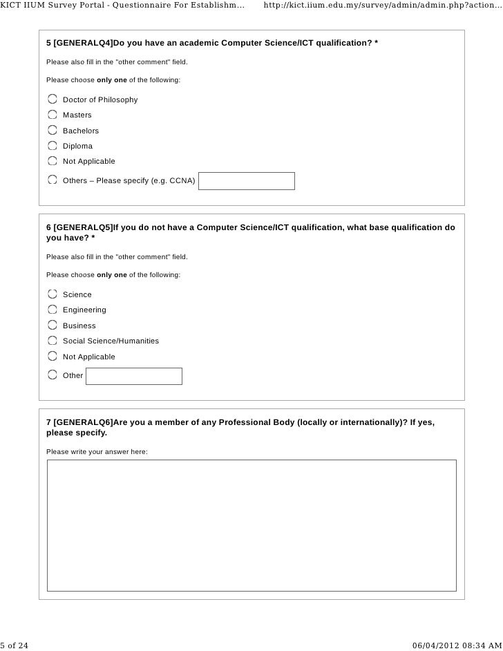 Questionnaire For Establishment Of Board Of Computing Professionals M