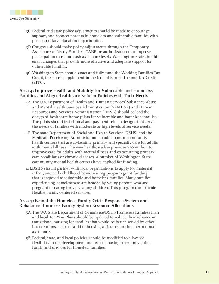 Executive Summary Ending Family Homelessness In Washington State Executive Summary Ending Family Homelessness In Washington State