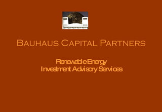 Bauhaus Capital Partners Renewable Energy Investment Advisory Services 
