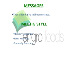 MESSAGES
MEETIG STYLE
•They offend give indirect message.
•Monthly Meetings
•Term Meetings
•Annually Meeting
 