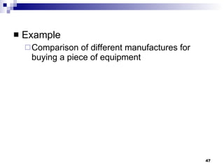 Example Comparison of different manufactures for buying a piece of equipment 
