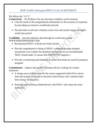  Channelizing financial and other assistance to India NGO’s from individuals, institutions and organizations in India and abroad
