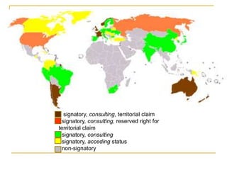 signatory, consulting, territorial claim
 signatory, consulting, reserved right for
territorial claim
 signatory, consulting
 signatory, acceding status
 non-signatory
 