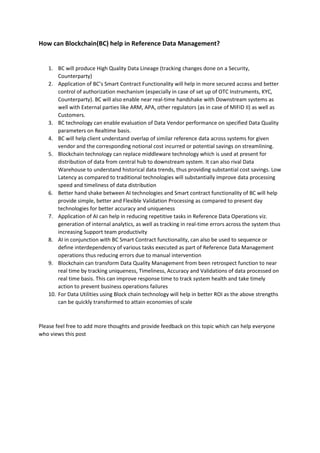 How can Blockchain help in Reference Data Management? | PDF