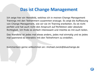 Das	
  ist	
  Change	
  Management
Ich zeige hier ein Wandbild, welches ich in meinen Change Management
Trainings mit den ...
