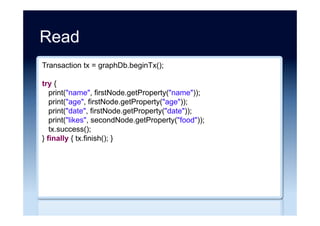 Create
BasicDBObject document = new BasicDBObject();
List<String> likes = new ArrayList<String>();
likes.add("satay");
likes.add("kebabs");
likes.add("fish-n-chips");
document.put("name", "akmal");
document.put("age", 40);
document.put("date", new Date());
document.put("likes", likes);
collection.insert(document);
 