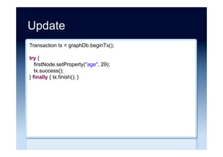 Read
BasicDBObject document = new BasicDBObject();
document.put("name", "akmal");
DBCursor cursor = collection.find(document);
while (cursor.hasNext())
System.out.println(cursor.next());
cursor.close();
 
