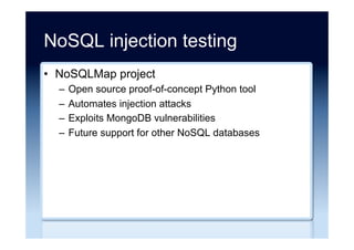 NoSQL use cases ...
•  Online/mobile gaming
–  Leaderboard (high score table) management
–  Dynamic placement of visual elements
–  Game object management
–  Persisting game/user state information
–  Persisting user generated data (e.g. drawings)
•  Display advertising on web sites
–  Ad Serving: match content with profile and present
–  Real-time bidding: match cookie profile with advert
inventory, obtain bids, and present advert
 