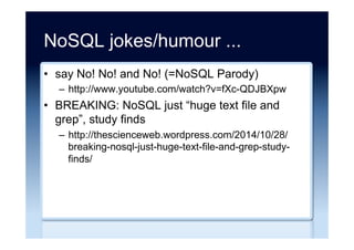 NoSQL to Relational
•  RavenDB to SQL Server (Octopus)
–  https://octopusdeploy.com/blog/3.0-switching-to-sql/
•  MongoDB to Vertica (Twin Prime)
–  http://engineering.twinprime.com/sql-or-nosql/
 