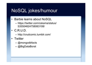 NoSQL to NoSQL ...
•  MongoDB to Cassandra (MetaBroadcast)
–  http://www.slideshare.net/fredvdd/mongodb-to-
cassandra/
•  MongoDB to Cassandra (SHIFT)
–  http://www.slideshare.net/DataStax/shift-real-world-
migration-from-mongo-db-to-cassandra-25970769/
•  MongoDB to Cassandra (FullContact)
–  http://www.fullcontact.com/blog/mongo-to-cassandra-
migration/
 