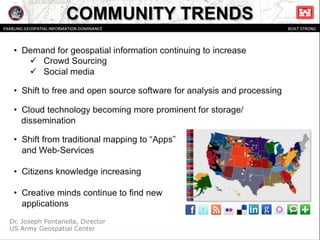 TODAY,
TOMORROW
AND
BEYOND . . .
1963 – 2013 CELEBRATING 50 YEARS OF THE BRITISH CARTOGRAPHIC SOCIETY
Dr. Joseph Fontanella, Director
US Army Geospatial Center
 