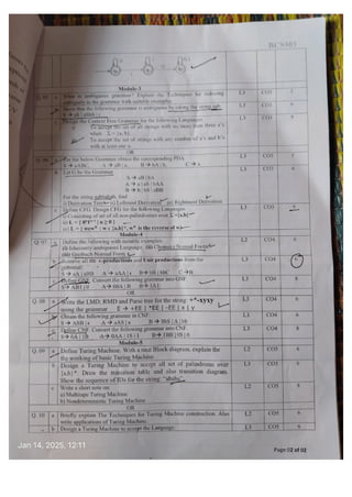 BCS503 Model Question Paper Solution Theory of Computation | PDF