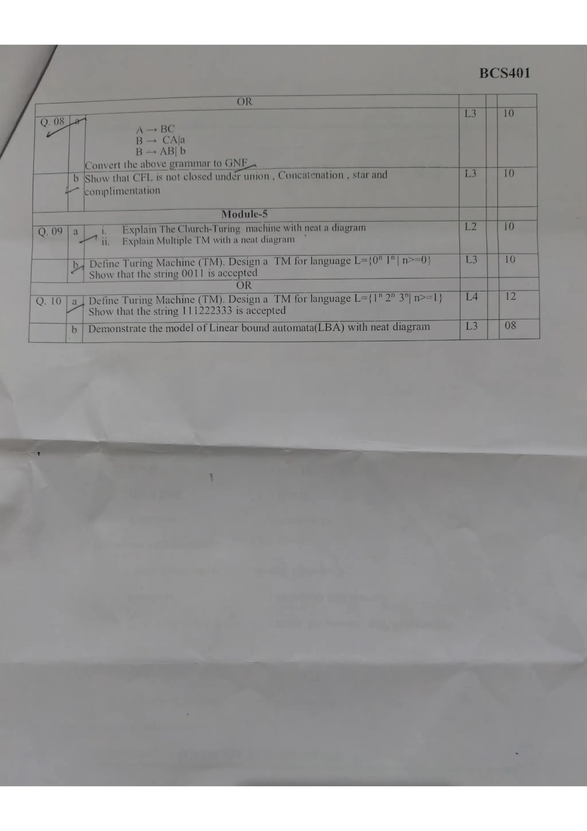 BCS503 Model Question Paper Solution Theory of Computation | PDF