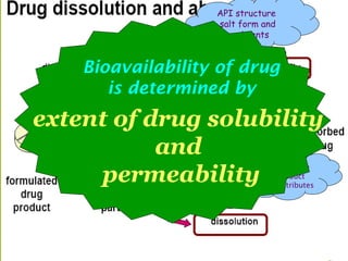 drug solubility
drug product
quality attributes
API structure
salt form and
excipients
Bioavailability of drug
is determ...