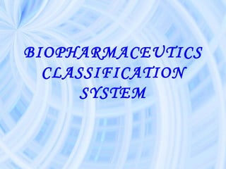 BIOPHARMACEUTICS
  CLASSIFICATION
      SYSTEM
 