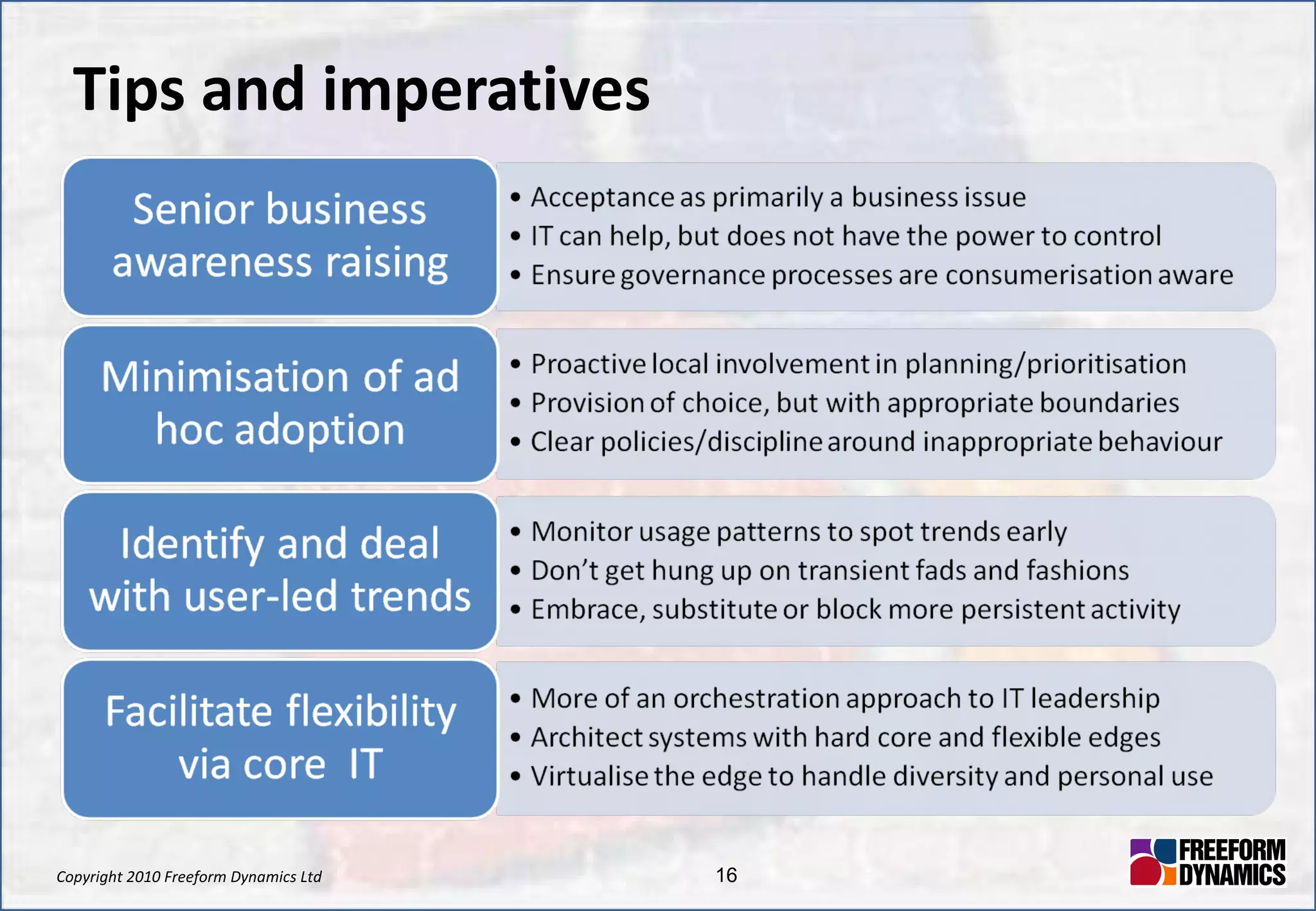 Tips and imperatives 