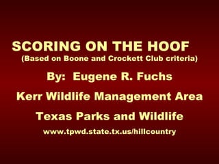SCORING ON THE HOOF  (Based on Boone and Crockett Club criteria) By:  Eugene R. Fuchs Kerr Wildlife Management Area Texas Parks and Wildlife www.tpwd.state.tx.us/hillcountry 