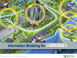 19 | WWW.BENTLEY.COM | © 2012 Bentley Systems, Incorporated
Information Modeling for BUILDINGSROADSBRIDGESPLANTSUTILITIES
 