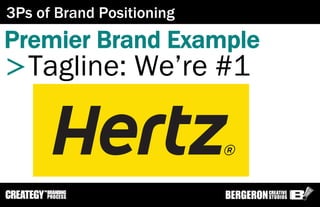 3Ps of Brand Positioning
Premier Brand Example
> Tagline: We’re #1
 