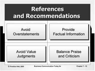 References and Recommendations  Avoid  Overstatements Avoid Value Judgments Provide  Factual Information Balance Praise and Criticism 