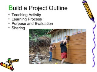 B uild a Project Outline Teaching Activity Learning Process Purpose and Evaluation Sharing 