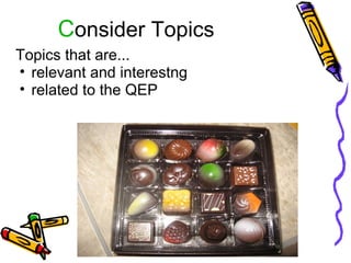 C onsider Topics Topics that are... relevant and interestng related to the QEP 
