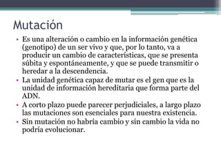 Migración o Flujo Genético.Es la transferencia de genes de una población a otra.                                  La migración hacia o desde una población puede ser responsable de importantes cambios en las frecuencias del acervo genético (el número de individuos con un rasgo particular). La inmigración puede resultar en la introducción de nuevo material genético al acervo genético.