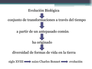 Teoría Evolucionista de Darwin    Charles Robert Darwin (1809-1882)Científico británico que sentó las bases de la moderna teoría evolutiva. Planteó que las formas de vida se han desarrollado a través de un lento proceso de selección natural.  
