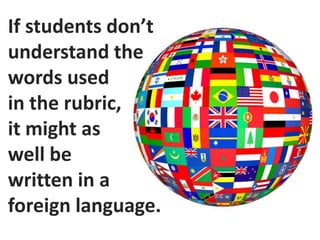 If students don’t
understand the
words used
in the rubric,
it might as
well be
written in a
foreign language.
 